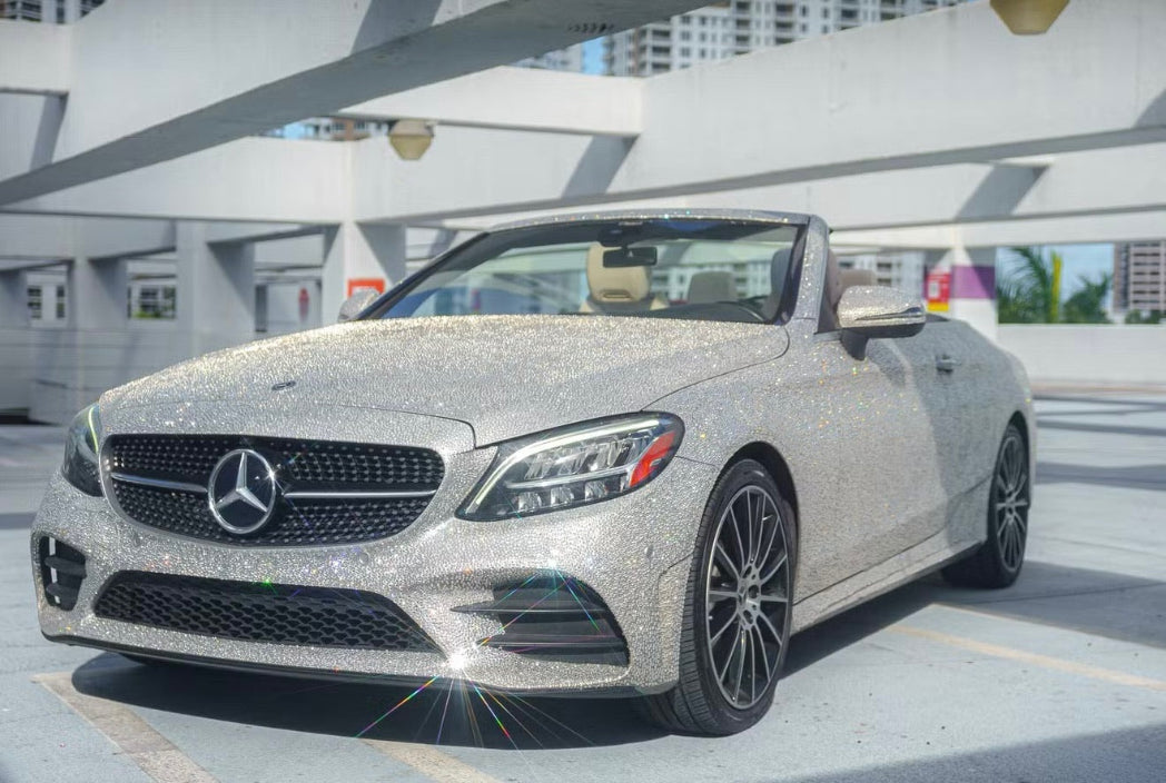 Luxury crystal-wrapped Mercedes C300 available for events and photoshoots