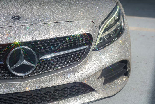 Crystal-covered Mercedes C300 convertible shining under California sun