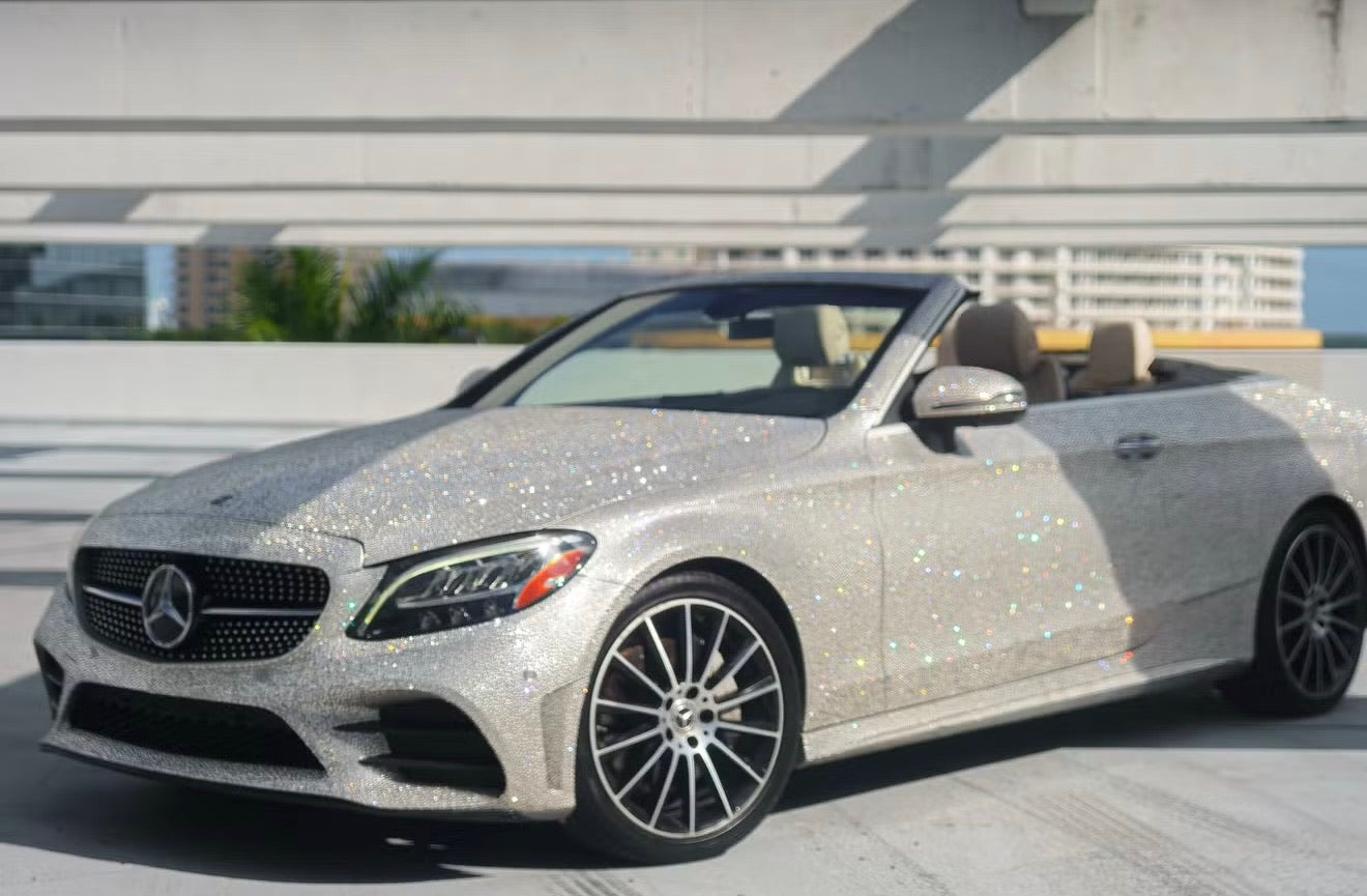 Sparkling silver crystal Mercedes C300 – exclusive rental for unforgettable experiences