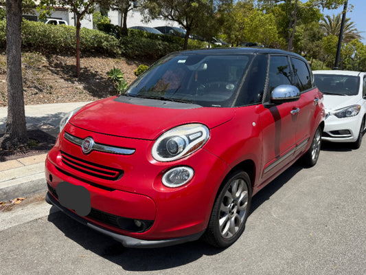 Bright red exterior with 4-door access rent Fiat 500